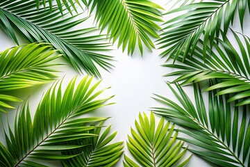 Lush Tropical Palm Leaves & Fronds on White Background - Copy Space for Text