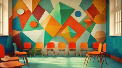 Colorful Meeting Room with Abstract Wall Art