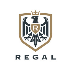 Regal Eagle Crest Logo Emblem with Crown and Shield Design © JoelMasson