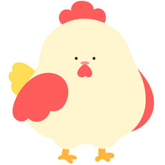 happy chicken with fluffy feathers, cute farm bird flat vector illustration