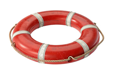 Lifebuoy ready for use at a coastal setting for safety during water activities and emergencies, cut out