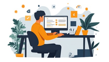 Man working on computer in office setting