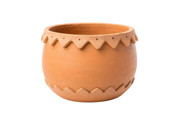 Unique handcrafted clay pot with decorative patterns for home decor and gardening inspiration, cut out