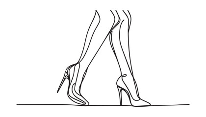 Continuous one single minimal line drawing woman shoes