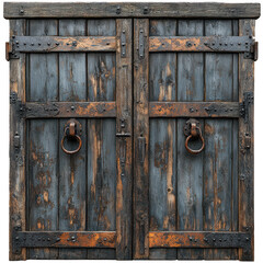 A double barn door with corroded handles isolated on white background.PNG