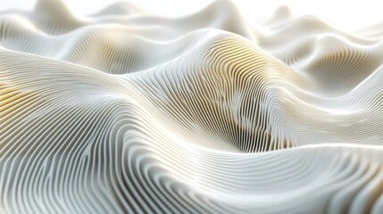 Abstract White Wavy Surface with Fine Lines and Subtle Yellow Light