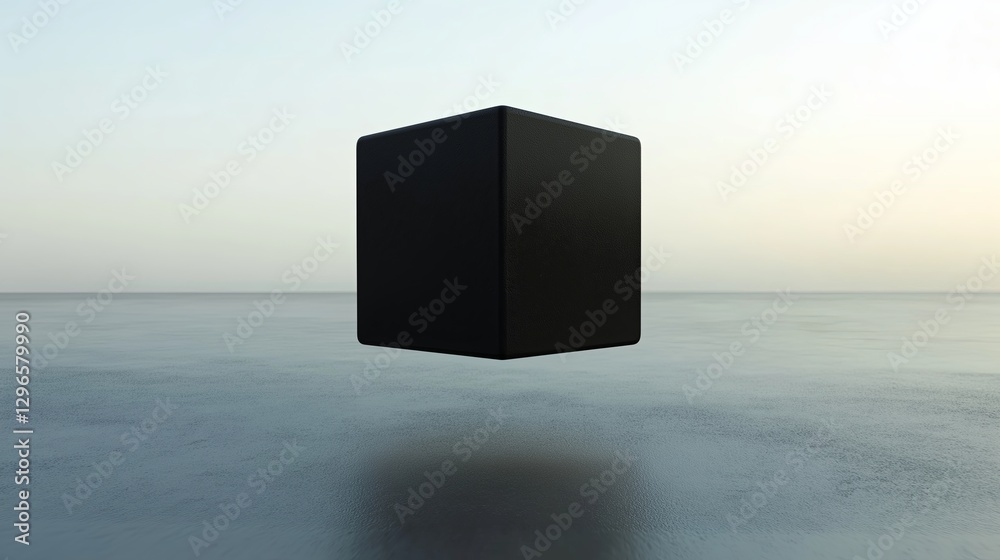 Aufkleber A perfect black cube floating in the middle of an empty space
