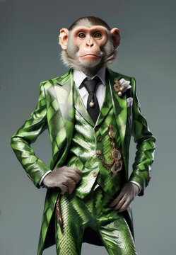 Antropomorfismo, mono, retrato, arte, hombre mono elegante, chango