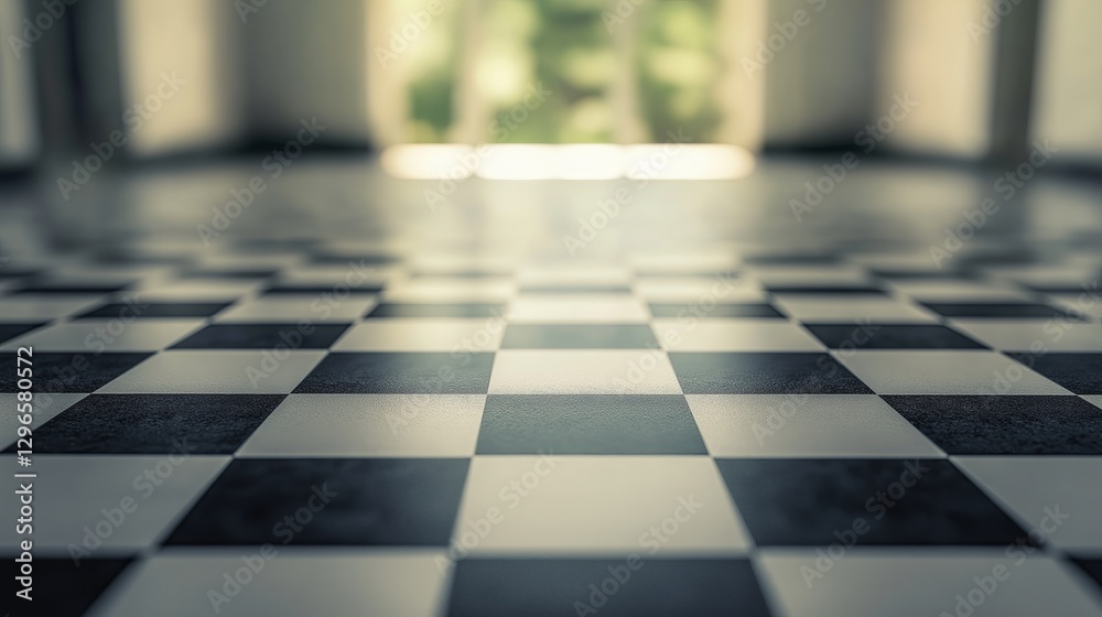 Poster a plain black and white checkered pattern fading into the distance.