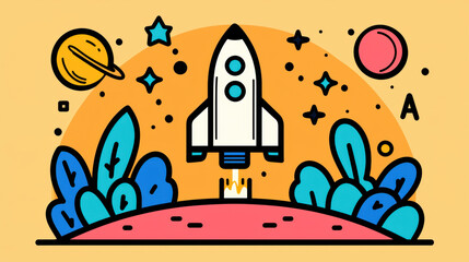 Transportation, Spaceship docking at a space station in a flat illustration, high fidelity version with enhanced details.