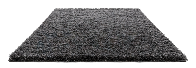 Soft dark gray shaggy carpet, isolated on transparent cutout background