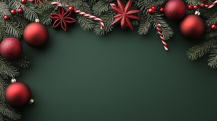 Christmas Decorations on Dark Green Background