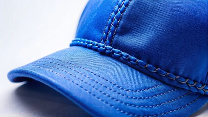 Macro Close-up of a Blue Baseball Cap on White Background - High-Resolution Stock Photo