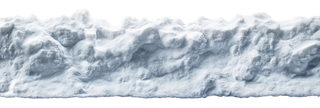 Thick layer of fresh snow with uneven texture, isolated on transparent cutout background