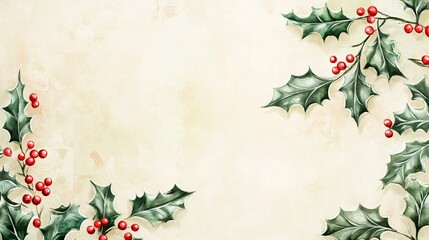 Festive Watercolor Holly Berries and Leaves Christmas Background Design