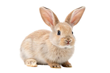 Fototapeta premium Cute fluffy rabbit sitting gracefully, showcasing its soft fur and curious expression in a calm environment, cut out