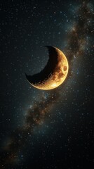 Crescent moon Milky Way night sky space art