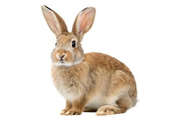 Obraz premium Cute rabbit sitting calmly on a smooth surface while looking curiously at the camera in a bright environment, cut out