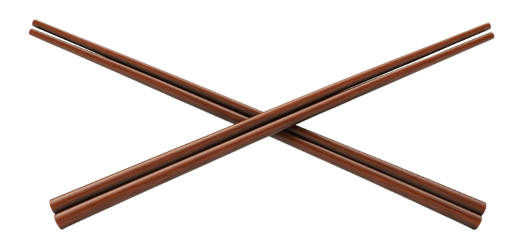 Classic wooden chopsticks crossed in a traditional style, isolated on transparent cutout background