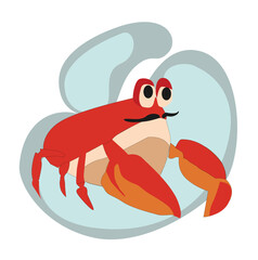 moustached crab.Cute red crab, digital art illustration