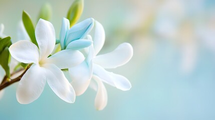 Delicate White and Blue Flowers Blooming with Soft Background for a Tranquil Nature Scene
