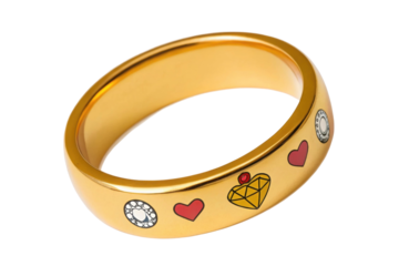Elegant gold ring adorned with colorful symbols for special occasions and celebrations, suitable for gifting and personal use, cut out