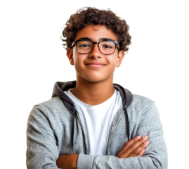 Smiling young Latin student, isolated on transparent cutout background