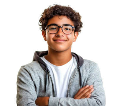 Smiling young Latin student, isolated on transparent cutout background