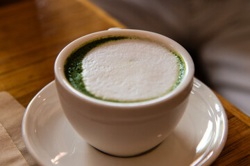 Close-up of the matcha on the table