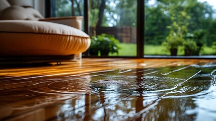Water damage hardwood floor home interior