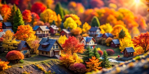 Macro Landscape Photography: Vibrant Autumn Village Homes