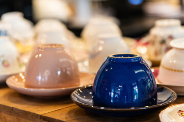tea cups on sale in the cafe
