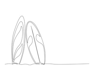 Continuous one line drawing of surfing longboard design. Surfboard in single line draw illustration. Editable stroke.