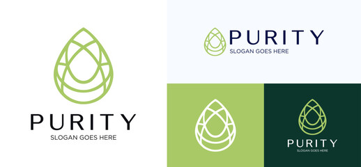Purity beauty skincare logo design, Water drop logo with style elegant and sophisticated, Modern luxurious logo olive for business or identity, Olive oil vector logo inspirations