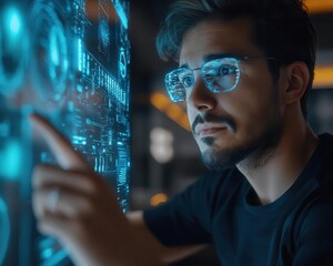 A virtual language tutor helping a student practice pronunciation through interactive holographic exercises, Language learning, Digital Art, Clean and dynamic