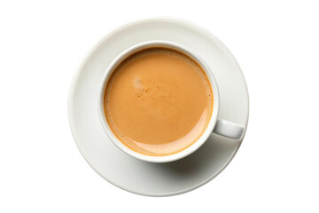 Warm cup of coffee served on a white saucer for a cozy morning ritual, cut out