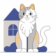 Obraz premium Minimalist Flat Line Art Illustration of a Sitting Cat