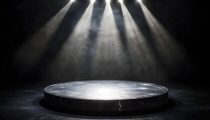 Obraz premium Illuminated platform shines in the dark with light and smoke