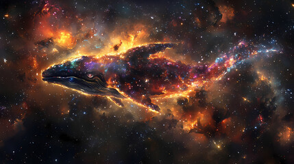 Fototapeta premium Cosmic whale: galaxy space art - cosmic art. Surreal Galactic Whale. Illustration