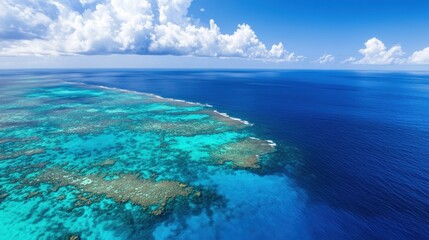Naklejka premium Aerial View of Great Barrier Reef with Turquoise Water and Sky