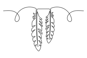 Continuous one line art drawing of Bird feather outline vector illustration
