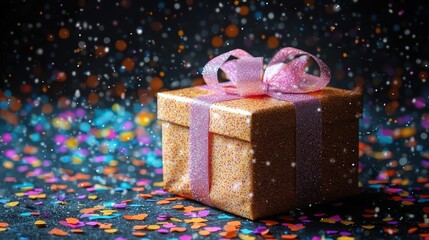 Striking gift box with a pink bow displayed on a black background alongside exquisite confections