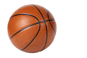 Basketball design for sports events and motivational materials in vibrant orange color and textured surface, cut out