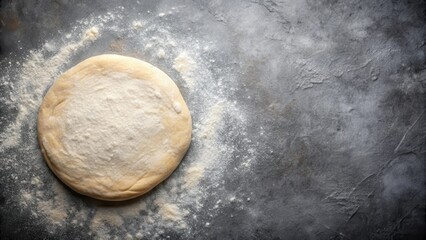 Raw pizza dough sheet stretched out on a granite countertop, awaiting its next transformation , pizza dough rolling, homemade pizza
