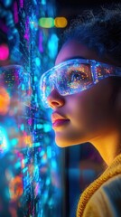 Students in a STEM lab, working with holographic science models and digital tools, STEM education, Futuristic, Bright and detailed