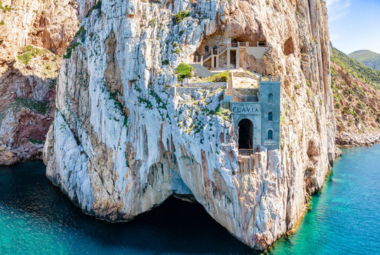 Views of coast, cliffs and Porto Flavia mining, Sardinia island, Italy