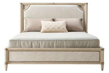 Obraz premium Elegant bed design with subtle textures and neutral tones for modern bedroom aesthetic and comfort, cut out