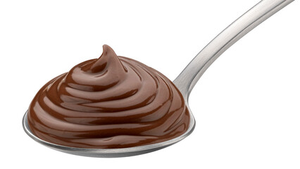 Chocolate cream in spoon isolated on white background