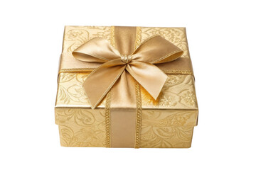 Golden gift box with elegant ribbon perfect for a special occasion or celebration, cut out