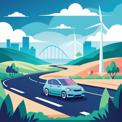 Electric Car Driving Towards a Green City
